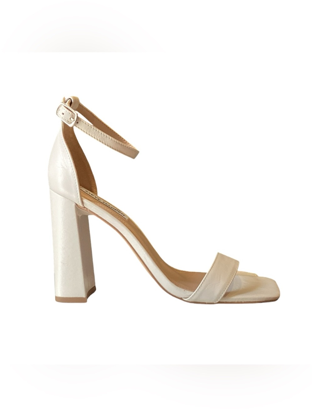 NWT Steve Madden Tia Leather Block Hi Heel Ankle Strap Open Toe Heels